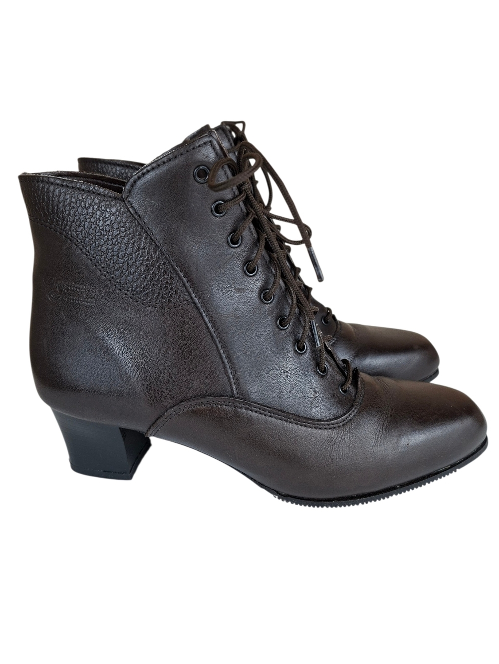 Vintage Lace Up Brown Leather Heeled Boots Witch Victorian Style Size 8